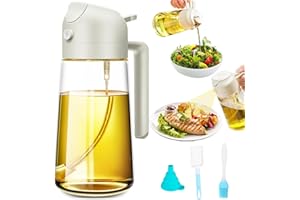 MAIDETONG Oil Spray Bottle, 2-in-1 Oil Pourer and Sprayer, 16oz/470ml BBQ Brush Funnel with Cleaning Brush, Thick Glass, Strong Spraying Power, Commonly Used in Air Fryer, Baking, BBQ, Salad, Kitchen Baking