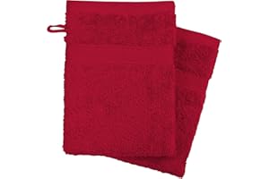 KB Tradax Lot de 4 gants de toilette 100 % coton bio – 500 g/m² d'épaisseur avec boucle de suspension, taille 16 cm x 21 cm, gants en flanelle doux et absorbants (rouge)