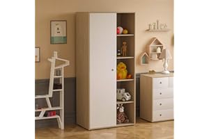 Junior Vida Neptune 1 Door Wardrobe Bedroom Clothes Rail Storage Children's Kids Furniture (White & Oak)
