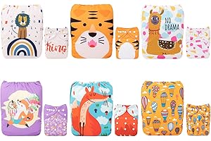 ‎ALVABABY ALVABABY 6 Pack Tasche waschbar Verstellbare Stoffwindeln Windeln + 12 Einsätze 6DM07-DE
