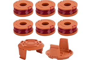 QIMEI-SHOP Żyłka zapasowa 1,65 mm, szpula do podkaszarki do trawy, szpula żyłki 3,05 m, kompatybilna z Worx WA0010, 6 szpul, 2 nasadki