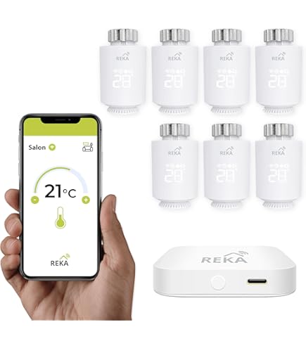 Kesser® Radiatorthermostaat 4-delige set WiFi verwarmingsregelaar | Radiatorthermostaat WLAN met Smart Home App-bediening | Thermostat Alexa, Google Assistant met 6 radiatorventielen | Energie