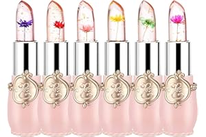 TITIMORE 6 Stück Kristall Gelee Lippenstift mit Blume Magische Temperatur Farbwechsel Lippenbalsam Flower Jelly Lipstick langanhaltend Feuchtigkeitscreme klar Lipgloss(Rosa)