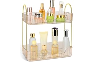 Lnueovcn Makeup Organiser, Skincare Organiser-Bathroom Organiser Countertop Large Makeup Storage Shelf Dressing Table Organiser, Cosmetic Organiser for Perfume,Bedroom,Bathroom (2 Tiers,Amber)