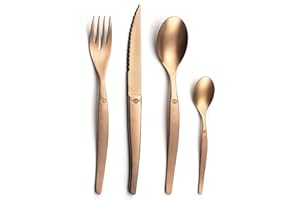 Lou Laguiole - Jet - Cubertería de 16 piezas de cobre mate