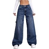 GRECIILOOKS High Waist Jeans for Women – Wide Leg Straight Fit Denim | Baggy Cargo Style Casual Pants for Girls & Daily Colle