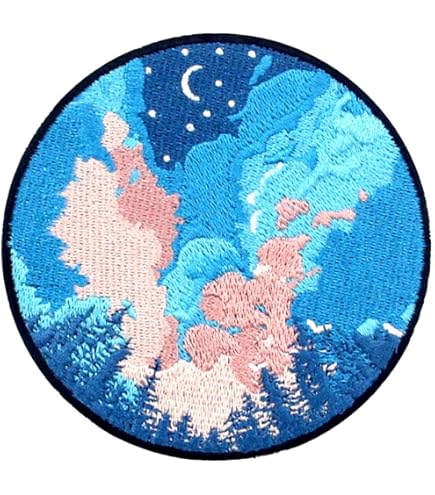 Toppa Ricamata Ferro Da Stiro - Tema Montagne E Mare, 7.5x7.5 Cm, Per Jeans E Borse