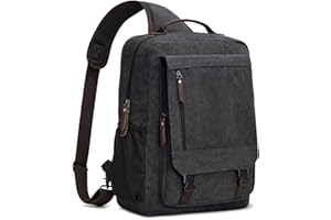 S-ZONE 13-16 Inch Canvas Laptop Backpack for Men Large Causal Daypack Crossbody Sling Chest Bag Water Resistant