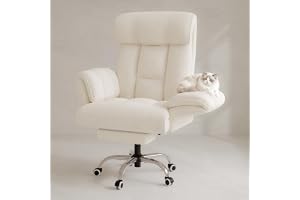 YOUDENOVA Kontorsstol ergonomisk skrivbordsstol med fotstöd, chefsfåtölj med fällbara armstöd, extra bred sits för skräddarsits, läsning och avkoppling, teddy-fleece