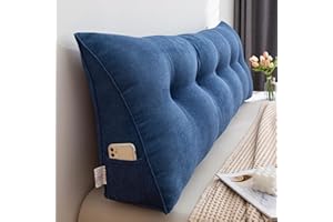 LOPXO Rückenkissen für Sofa Bett, Lang Keilkissen Hohen Rückenlehne Kissen Wandkissen Lesekissen Nackenstützkissen Lendenkissen für Kopfteil Gepolstert mit Waschbar Bezug Leinen,Dark blue,60*50*20 CM