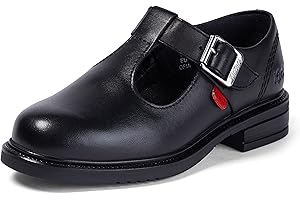 Kickers Girl's Lach T-Bar Leather School Shoes | Elegant T-Bar Style | Everyday Comfort Fit, Cushioned for All-Day Wear