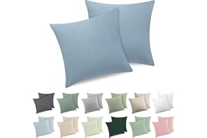 ATsense Zestaw 2 poszewek na poduszkę 40 x 40 cm, 100% prana bawełna, jasnoniebieska, z zamkiem błyskawicznym, certyfikat Oeko-Tex, miękkie, nie odkształca się