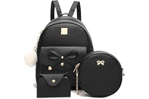 IHAYNER Girls Bowknot 3-Pieces Fahsion Leather Backpack Backpack Purse for Women Rucksack for Ladies Shoulder Bag