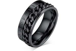 FaithHeart Anti-stress Anello Vichingo a Catena Ruotabile Ansiolitico Anello Uomo Runa Anello Personalizzabile Nome Inciso Data Inciso Anello Punk Hip-pop Taglia IT 14-32