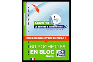 OXFORD Quick'in Bloc de 60 Pochettes Plastiques A4 Perforées insertion facile pour usage régulier