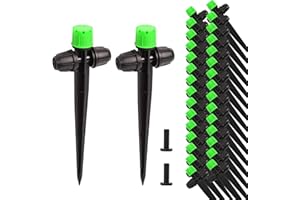 HOINCO 28 Pcs Drip Irrigation Emitters,with Lock Barbed Adjustable Degree Water Flow Drippers Sprayer for 1/4" Drip Irrigation Tubing,for Garden Watering System. (Green)