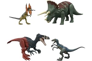 Jurassic World Coffret 4 Dinosaures de Base Siamosaurus, Instinct de Survie, avec code ADN scannable, Jouet Enfant, Dès 4 ans, HJJ85