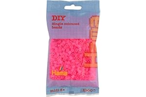 Hama Perlen 207-32 Bügelperlen Beutel mit ca. 1.000 Midi Bastelperlen mit Durchmesser 5 mm in Neon Pink, kreativer Bastelspaß für Groß und Klein