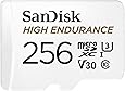 SanDisk HIGH ENDURANCE Video Monitoring for Dashcams & Home Monitoring 256 GB microSDXC Memory Card + SD Adaptor, Up to 100 MB/s read and 40 MB/s Write, Class 10, U3, V30