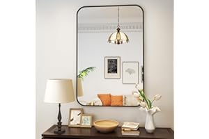 ‎KOONMI Koonmi Wandspiegel schwarz, 61x91 cm Badezimmerspiegel mit runder Ecke, Morden Spiegel Wand mit Rahmen aus Aluminiumlegierung für Wand montiert horizontal oder vertikal, Schwarz