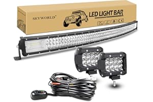 ‎SKYWORLD SKYWORLD 50 Zoll LED Arbeitsscheinwerfer Bar Gebogen Off-Road Zusazuscheinwefer 12V 24V, 2 X 4 Zoll Spot Led Scheinwerfer Arbeitslichtleiste + Kabelbaum Kit für 4x4 4WD Traktor LKW ATV UTV Fahrzeuge