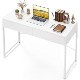 KOMFOTTEU Desk with 2 Drawers, Computer Desk Table with Metal Frame, Modern Work Table for Office, Bedroom, Study, Office, 11