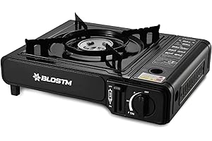 BLOSTM Portable Camping Gas Stove - Single Burner Camping Stove with Automatic Ignition System, Temperature Control, Use with Butane or LPG, Small Gas Hob for Fishing, BBQ, Caravan Outdoor Camp Cooker