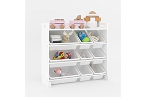 Duffy® Kids Storage Unit Toy Box Organiser Bookshelf With Removable Baskets, for Bedroom, Nursery, Playroom (White Wood/White)