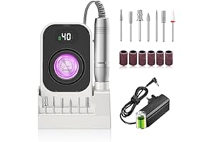 ATOPSKINS Fresa per unghie professionale 40000 giri fresa portatile per unghie cuticole 1800 mAh fresa unghie professionale 40 Velocità punta fresa rimozione gel con 7 punte unghie Adatto a casa o salone bianco