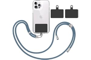 TBOC Pack: Cordón Correa Cuerda Universal [Azul] + 2 Parches Extra de Sujección [Negro] - Colgar Funda Teléfono Móvil en Cuello - Cinta Colgador Lanyard Regulable con Enganche Llavero