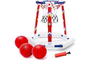EagleStone Pool-Basketballspielzeug, aufblasbarer Basketballkorb für den Pool mit 3 großen Bällen, Pumpe und Aufklebern. Ideal für Kinder und Erwachsene, um Spaß im Wasser zu haben.