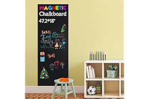 YKALL Pizarra Magnética Negra Autoadhesiva 120x45 cm con 12 Marcadores Líquidos, Soporte Magnético para Marcadores y Paño de Limpieza – Creatividad, Aprendizaje y Organización para Niños y Hogar