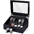 Forubar Automatic Watch Winder, Watch Storage Display Box with 4 Quiet Running Motor Watch Winder Display 6 Flexible Watch Pillows Luxury carbon Fiber Leather Storage Case