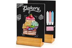 Moco Moment 2 Pack A5 Chalk Board Sign Erasable Tabletop blackboards with Wooden Stands Menu Chalkboards for Party, Tables Decoration, Bar and Restaurant (2 Pack, A5)
