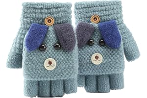 SUNNEE Cartoon Unisex Kids Fingerless Flap Cover Gloves - Convertible Flip Top Warm Mittens With Mitten Cover Cute Cartoon for 5-12 Ages Boys and Girls
