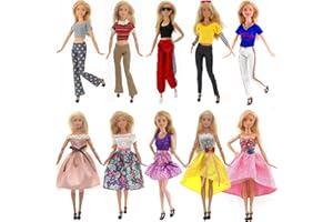 CARREUTY Lot de 10 vêtements compatibles avec Barbie, Vêtements 5 Vêtements décontractés Vêtements (Hauts, Pantalons) 5 Robes pour Filles de 11,5 Pouces Poupées Filles