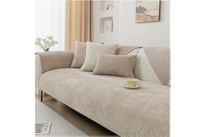 NUODWELL Soft Chenille Sofa Cover 1/2/3/4 Seater, Universal Non-Slip L Shape Couch Cover, Thick Sofa Protector Quilted Corner Slipcovers Washable for Living Room (Coffee-B, 110 * 180cm)