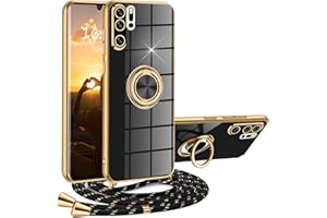 XCYYOO Hülle Huawei P30 Pro mit Band, Handyhülle Huawei P30 Pro mit Kette Kordel Ständer Kratzfest Silikon Handykette Stoßfeste Schutzhülle für Huawei P30 Pro, Schwarz