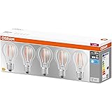OSRAM LED BASE Classic A60, lampade LED a filamento chiaro in vetro per base E27, forma di lampadina, bianco freddo (4000K), 