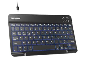 ‎TECKNET TECKNET Deutsche Bluetooth Tastatur für Tablet/iPad Mini/Pro/Air/10.2/10.9/iPhone/Android/Windows, iPad Tastatur mit Beleuchtung, Wiederaufladbar, Tragbare Kabellose, Ultra-dünn, Schwarz