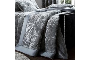 Catherine Lansfield Crushed Velvet Quilted 220x220cm Bedspread Silver Grey