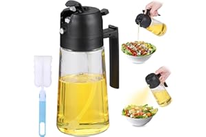 Fentar Oil Spray Bottle, 2 in 1 Oil Dispenser and Sprayer, 470ml Leakproof Glass Olive Oil Sprayer, Cooking Oil Spray Bottle with Handle, Olive Oil Dispenser, Oil Sprayer for Frying Salad Baking