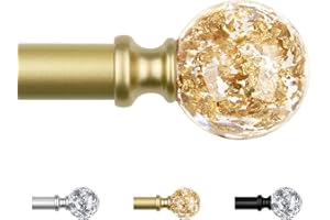 KAMANINA Barra de Cortina con Soportes 80 a 148 cm, Oro Barra para Cortinas Extensible con Remates de Cristal para Salón Dormitorio