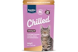 KARNLEA Chilled for Cats | Calming Supplement for Cats | All Ages, Sizes, Breeds | Delicious Topper | Chicken Flavour with L-Tryptophan, Ashwaganda, Passionflower | Relieves Anxiety and Destructive Behaviour