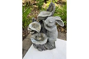 allpondsolutions Rabbit Waterfall x 3 Water Bowls I Solar Powered Garden Water Feature with LED Light | Outdoor Self Contained -46x32x26