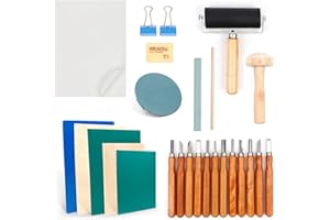 ‎ZPONEED 53 Stück Lino-Schneid und Druckset, Blockdruck Starter Kit, mit Stempelblock, Bildhauerwerkzeugen, Pauspapieren und Mischblock für Stempelschnitzerei und Druckgrafik
