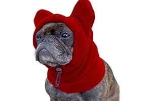 BLUE DREAM ISLAND Pet Winter Warm Calming Ear Muffs Hat,Dog Quiet Snood Ear Cover Fleece Hat,Adjustable Pet Windproof Head Wrap for Small Medium Large Dog_S(Red)