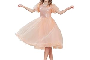 GRACE KARIN Robe pour Fille col Rond Ourlet Trapèze Robe à Manches Courtes Paillettes Robe de Soirée en Tulle