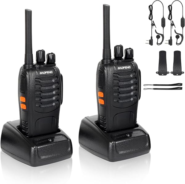 RKK Walkies Talkies Profesionales 16 Canales CTCSS DCS, Recargables 1500mAh con Cargador USB, Radiocomunicación con el Auricular Incorporado Antorcha de LED, VHF, Negro BF-88E - 1
