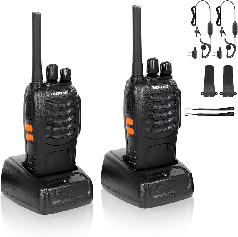 RKK Walkies Talkies Profesionales 16 Canales CTCSS DCS, Recargables 1500mAh con Cargador USB, Radiocomunicación con el Auricular Incorporado Antorcha de LED, VHF, Negro BF-88E